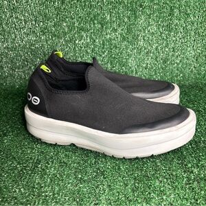 OOFOS Women's Black Slip-On Sneakers with White Soles